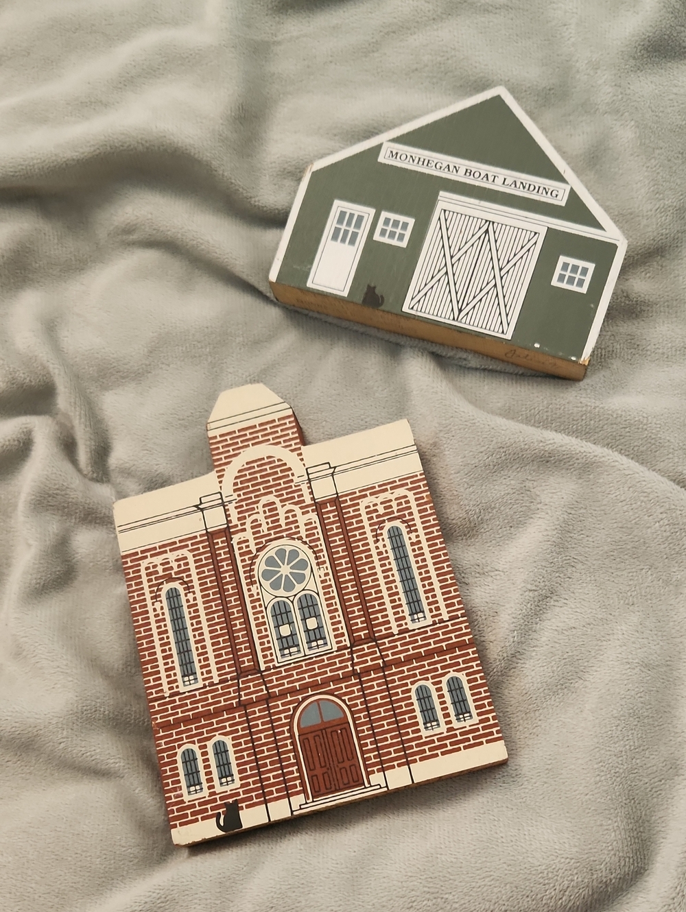 Vintage The Cats' Meow Wooden Decorative Church & Barn Blocks